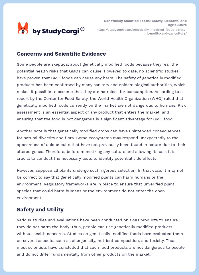 Genetically Modified Foods: Safety, Benefits, and Agriculture. Page 2