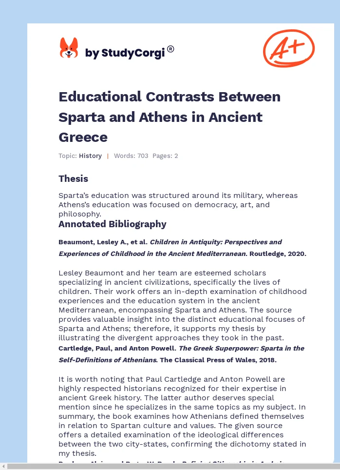 Educational Contrasts Between Sparta and Athens in Ancient Greece. Page 1