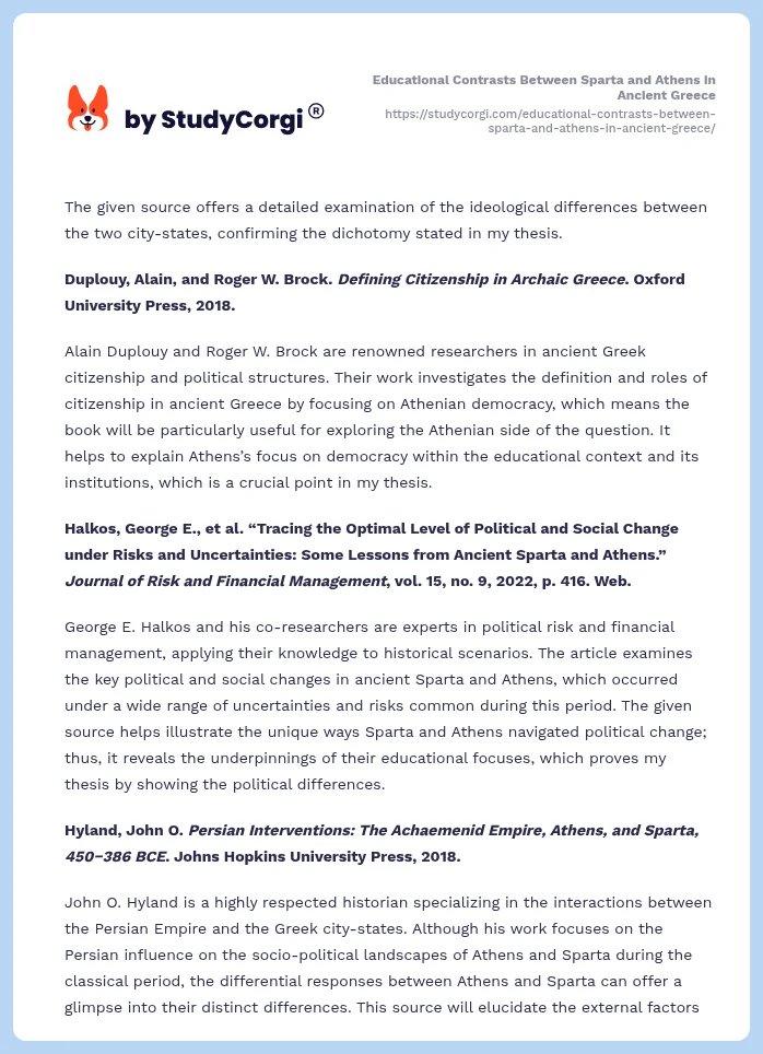 Educational Contrasts Between Sparta and Athens in Ancient Greece. Page 2