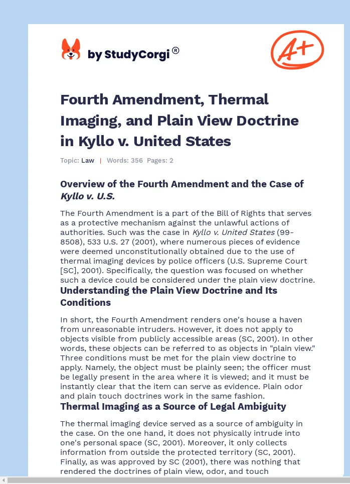 Fourth Amendment, Thermal Imaging, and Plain View Doctrine in Kyllo v. United States. Page 1