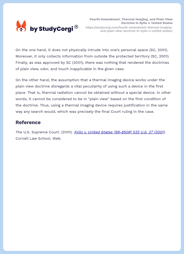Fourth Amendment, Thermal Imaging, and Plain View Doctrine in Kyllo v. United States. Page 2