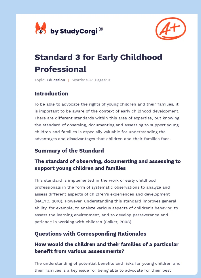 Standard 3 for Early Childhood Professional. Page 1