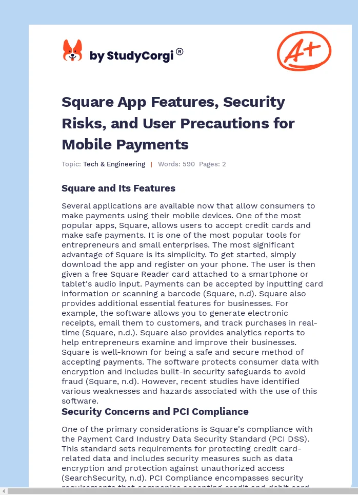 Square App Features, Security Risks, and User Precautions for Mobile Payments. Page 1
