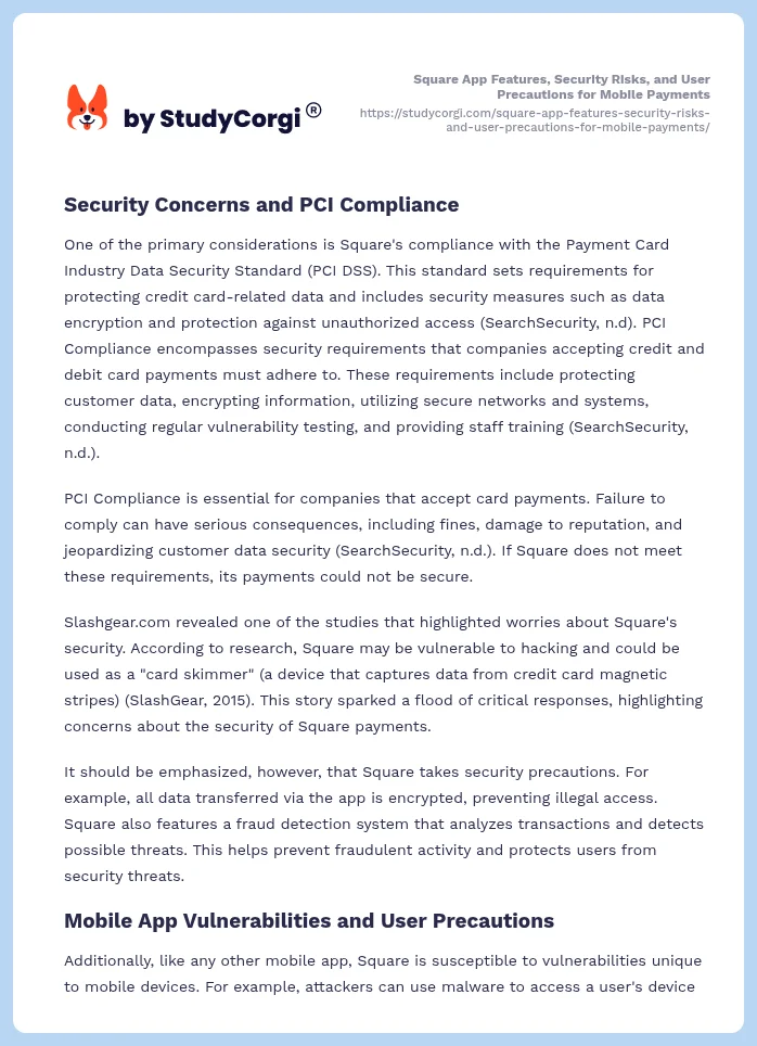 Square App Features, Security Risks, and User Precautions for Mobile Payments. Page 2