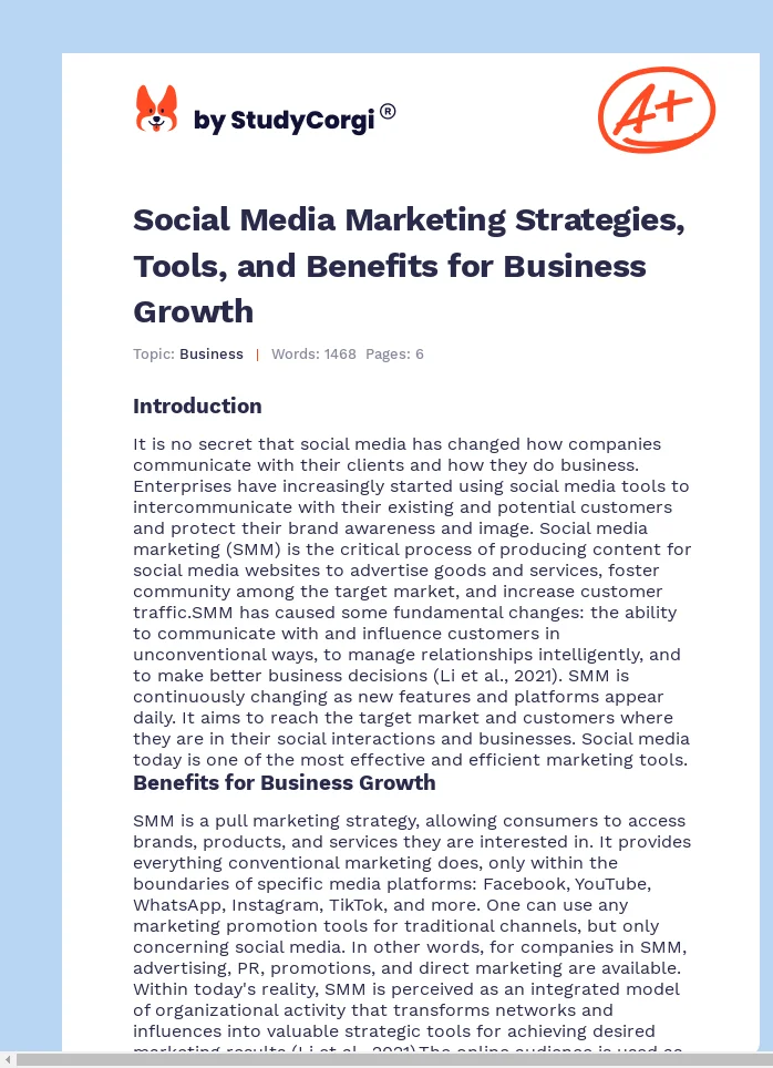 Social Media Marketing Strategies, Tools, and Benefits for Business Growth. Page 1