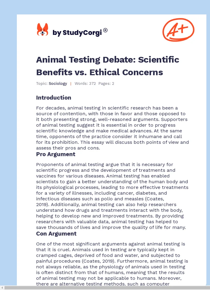 Animal Testing Debate: Scientific Benefits vs. Ethical Concerns. Page 1