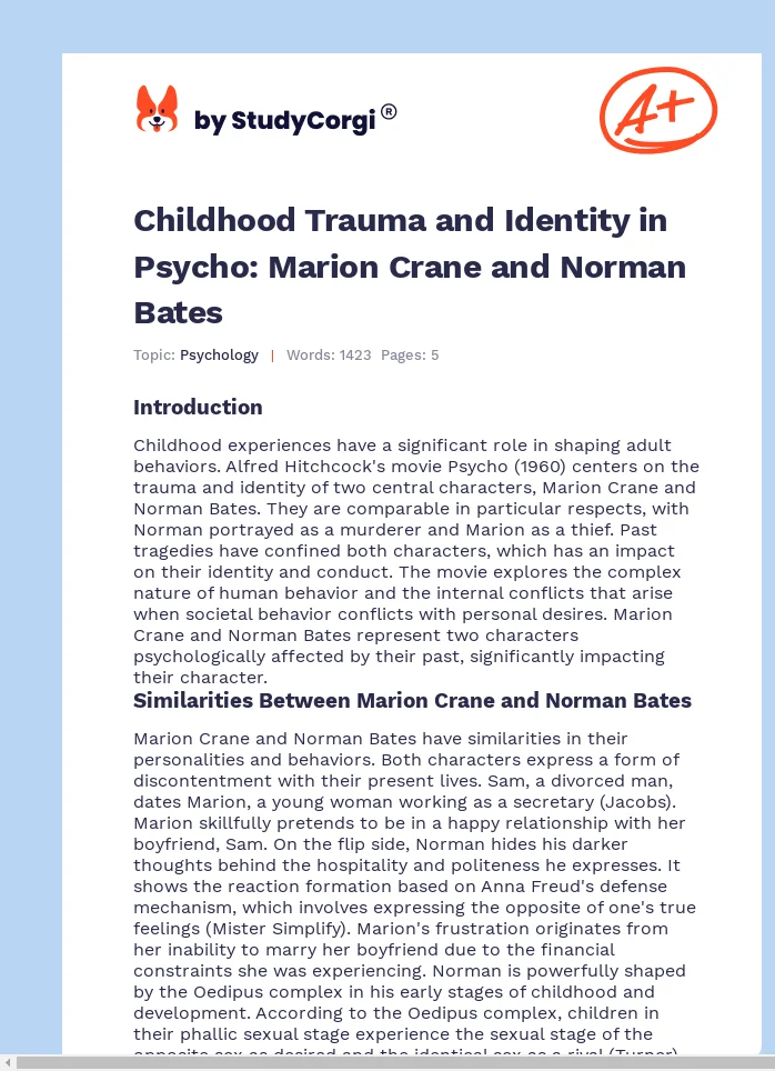 Childhood Trauma and Identity in Psycho: Marion Crane and Norman Bates. Page 1