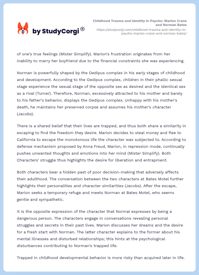 Childhood Trauma and Identity in Psycho: Marion Crane and Norman Bates. Page 2