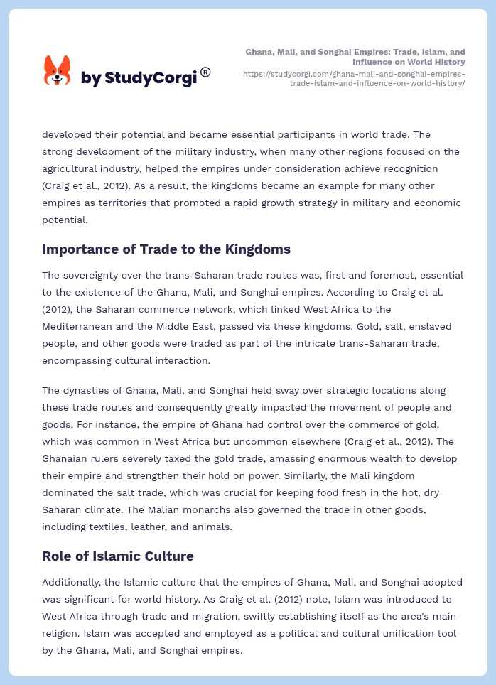 Ghana, Mali, and Songhai Empires: Trade, Islam, and Influence on World History. Page 2