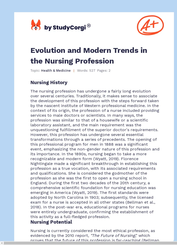Evolution and Modern Trends in the Nursing Profession. Page 1