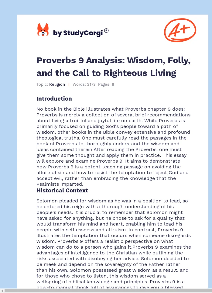 Proverbs 9 Analysis: Wisdom, Folly, and the Call to Righteous Living. Page 1