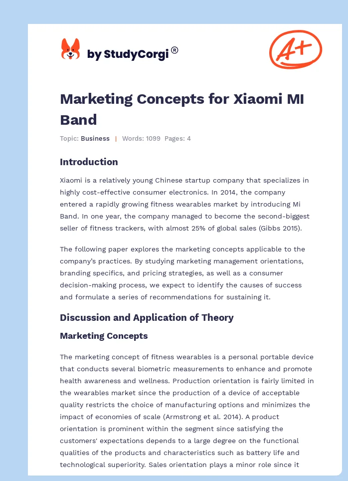 Marketing Concepts for Xiaomi MI Band. Page 1