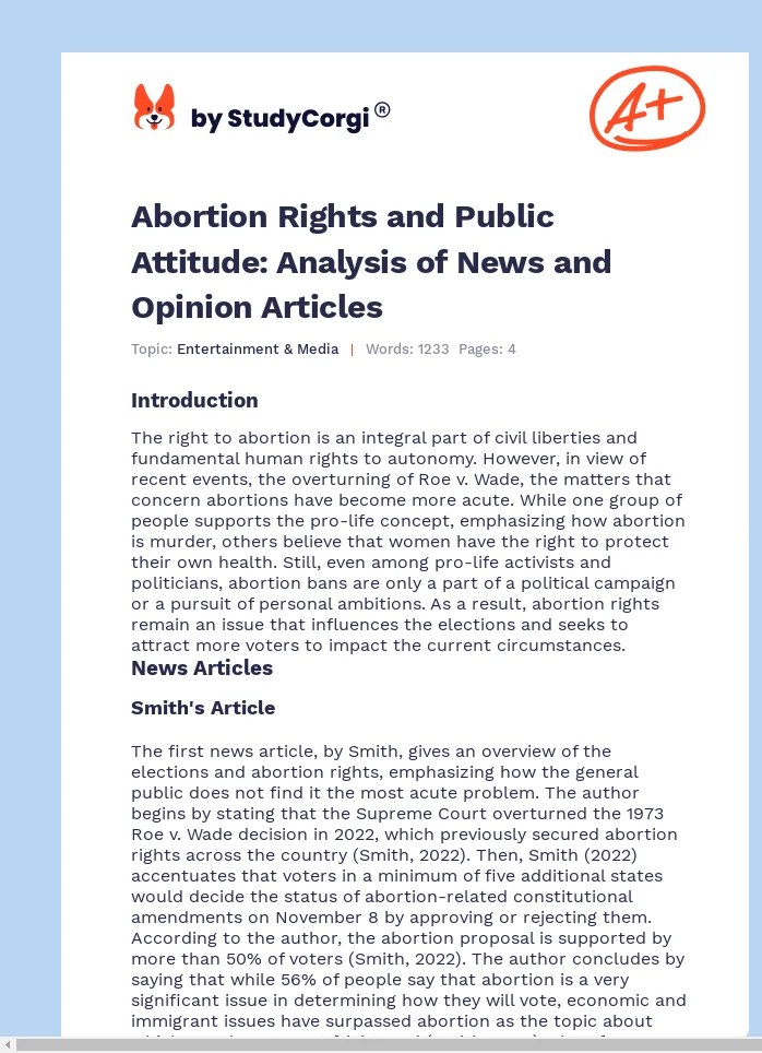Abortion Rights and Public Attitude: Analysis of News and Opinion Articles. Page 1