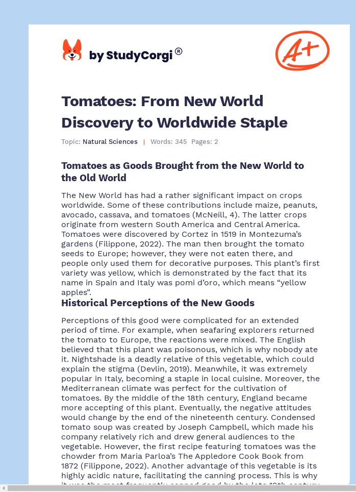 Tomatoes: From New World Discovery to Worldwide Staple. Page 1