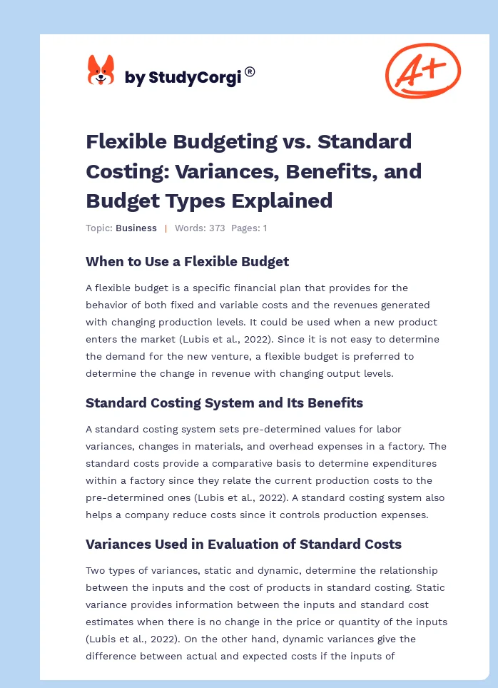 Flexible Budgeting vs. Standard Costing: Variances, Benefits, and Budget Types Explained. Page 1