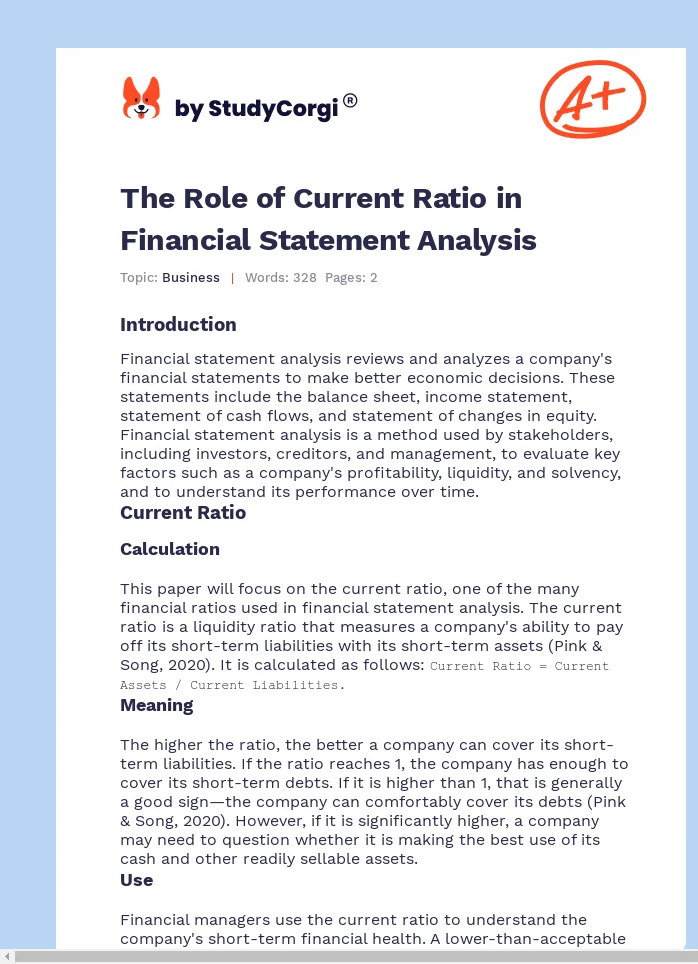 The Role of Current Ratio in Financial Statement Analysis. Page 1