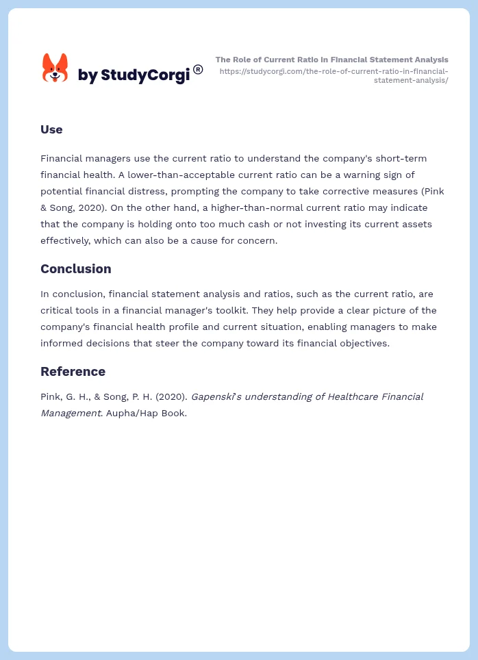 The Role of Current Ratio in Financial Statement Analysis. Page 2