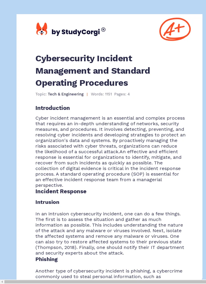 Cybersecurity Incident Management and Standard Operating Procedures. Page 1