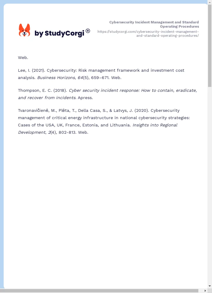 Cybersecurity Incident Management and Standard Operating Procedures. Page 2