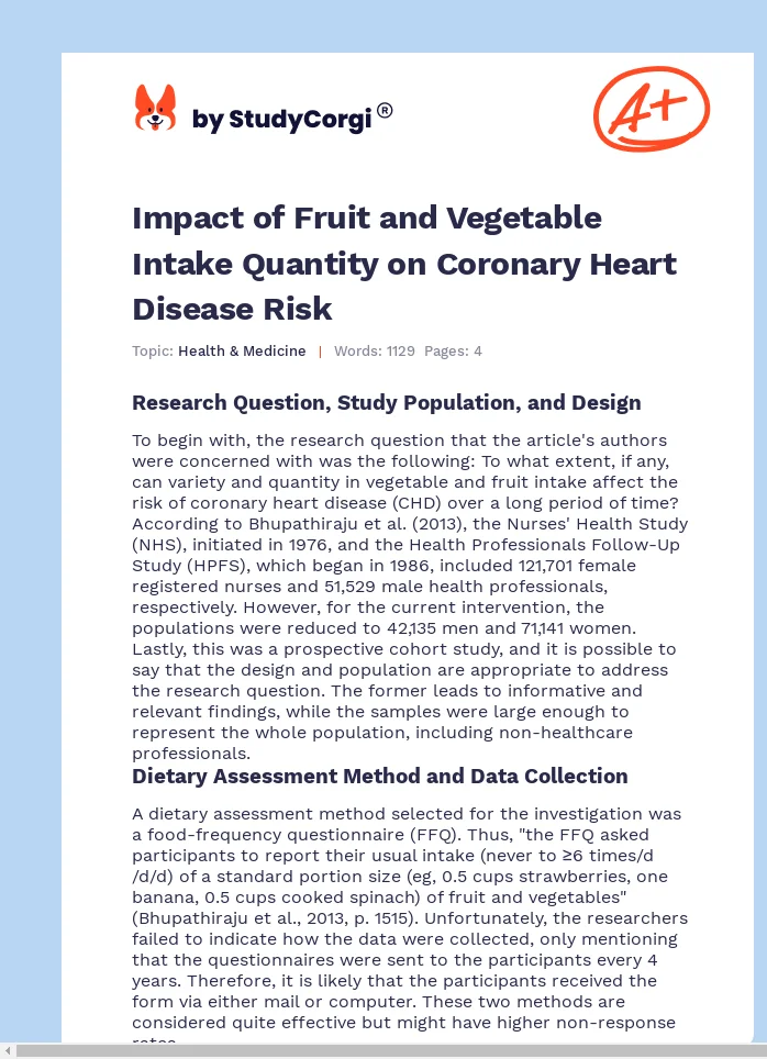 Impact of Fruit and Vegetable Intake Quantity on Coronary Heart Disease Risk. Page 1