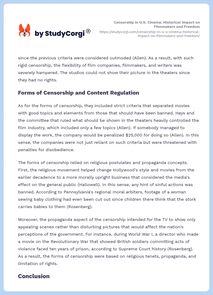 Censorship in U.S. Cinema: Historical Impact on Filmmakers and Freedom. Page 2