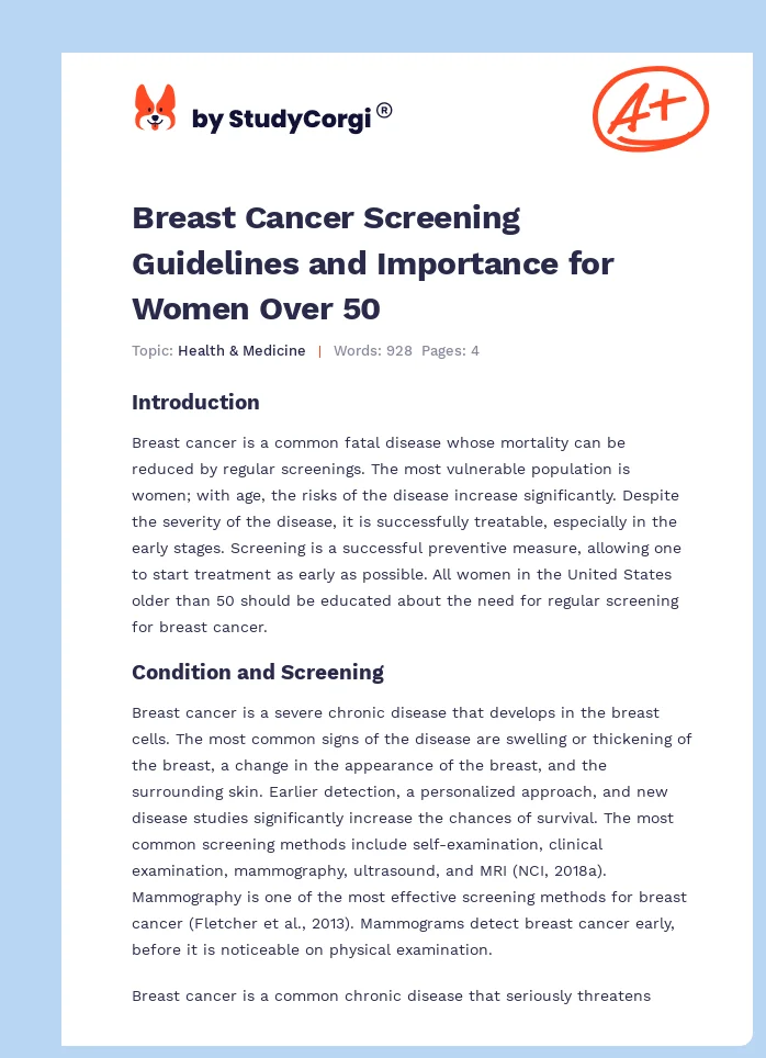 Breast Cancer Screening Guidelines and Importance for Women Over 50. Page 1