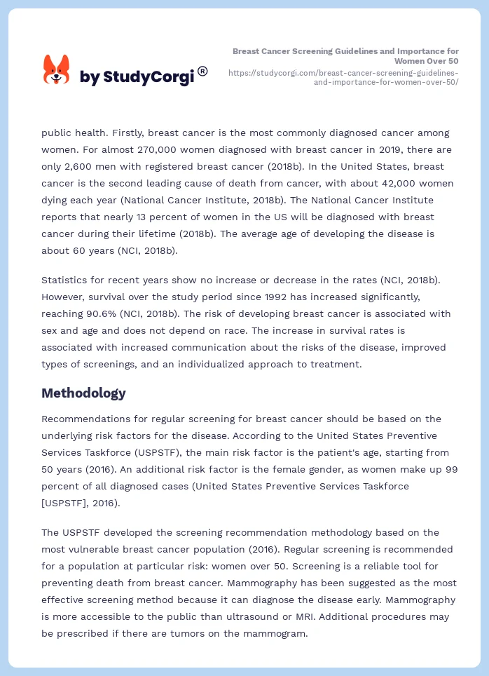 Breast Cancer Screening Guidelines and Importance for Women Over 50. Page 2