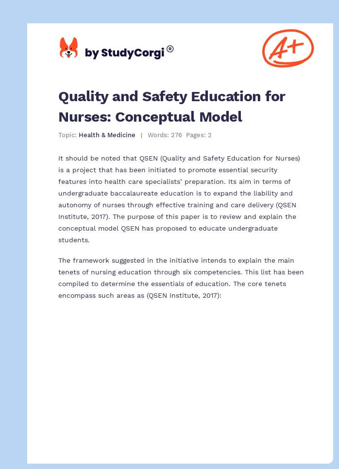 Quality and Safety Education for Nurses: Conceptual Model. Page 1