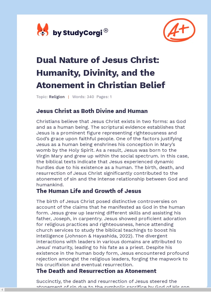 Dual Nature of Jesus Christ: Humanity, Divinity, and the Atonement in Christian Belief. Page 1