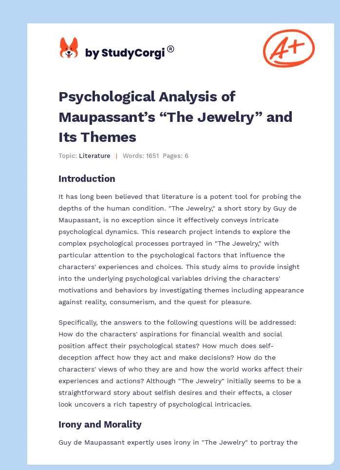 Psychological Analysis of Maupassant’s “The Jewelry” and Its Themes. Page 1