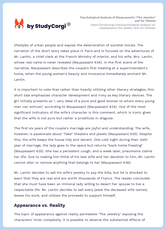 Psychological Analysis of Maupassant’s “The Jewelry” and Its Themes. Page 2