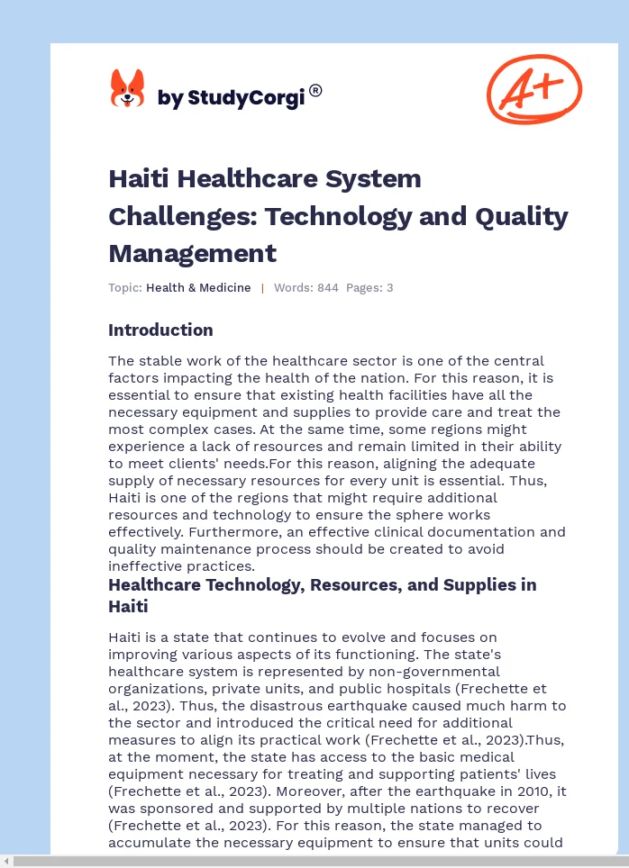 Haiti Healthcare System Challenges: Technology and Quality Management. Page 1
