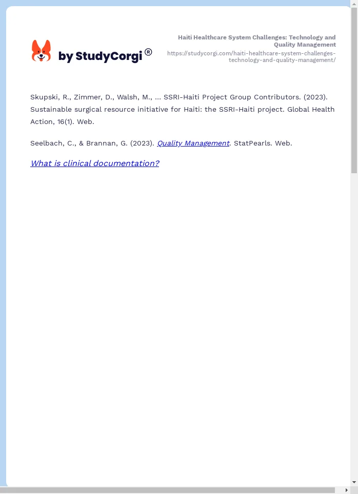 Haiti Healthcare System Challenges: Technology and Quality Management. Page 2