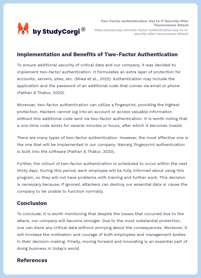 Two-Factor Authentication: Key to IT Security After Ransomware Attack. Page 2