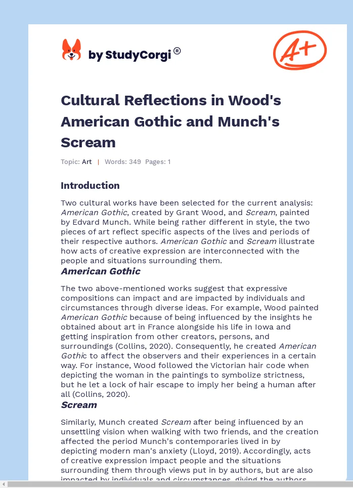 Cultural Reflections in Wood's American Gothic and Munch's Scream. Page 1