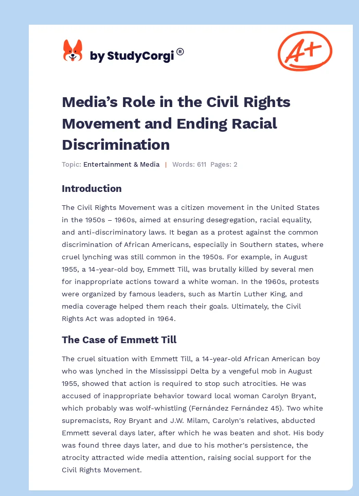 Media’s Role in the Civil Rights Movement and Ending Racial Discrimination. Page 1
