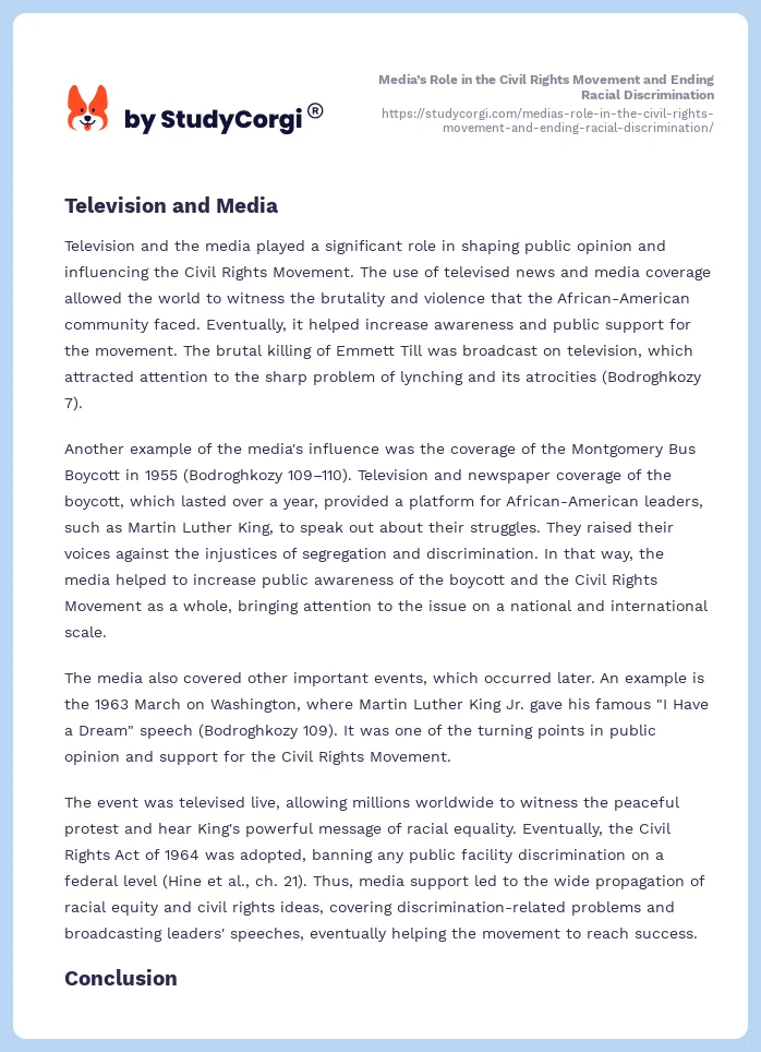 Media’s Role in the Civil Rights Movement and Ending Racial Discrimination. Page 2