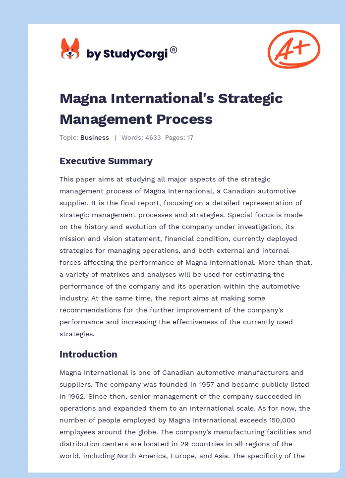 Magna International's Strategic Management Process. Page 1