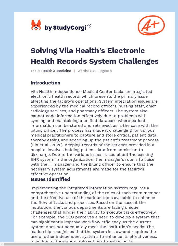 Solving Vila Health's Electronic Health Records System Challenges. Page 1