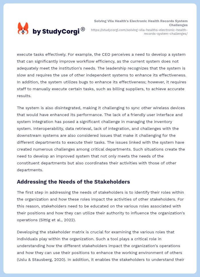 Solving Vila Health's Electronic Health Records System Challenges. Page 2