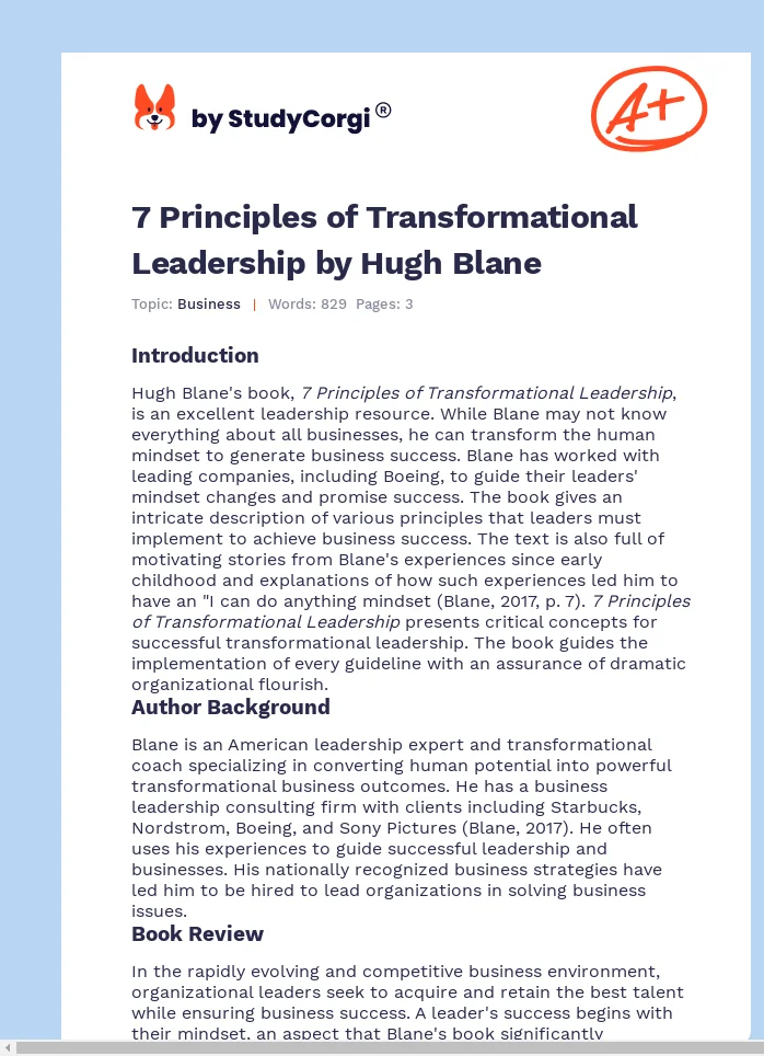 7 Principles of Transformational Leadership by Hugh Blane. Page 1