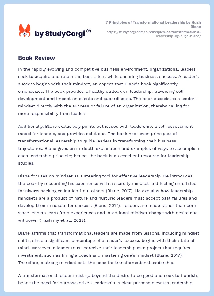 7 Principles of Transformational Leadership by Hugh Blane. Page 2