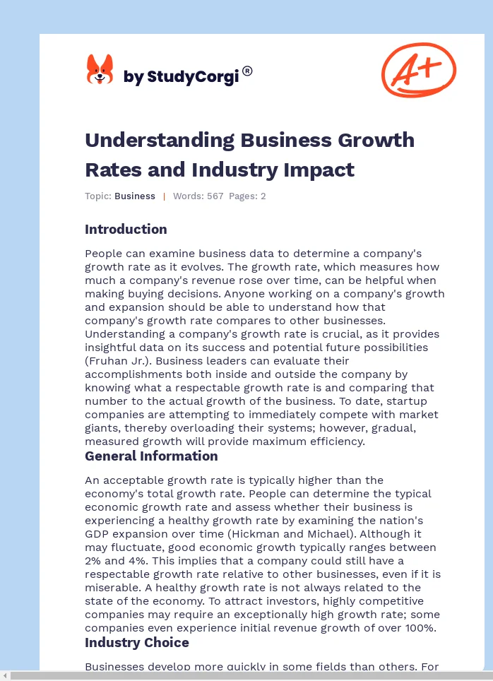 Understanding Business Growth Rates and Industry Impact. Page 1