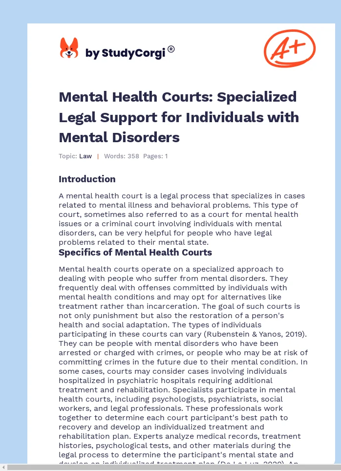Mental Health Courts: Specialized Legal Support for Individuals with Mental Disorders. Page 1