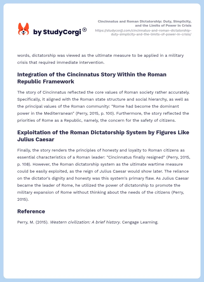 Cincinnatus and Roman Dictatorship: Duty, Simplicity, and the Limits of Power in Crisis. Page 2