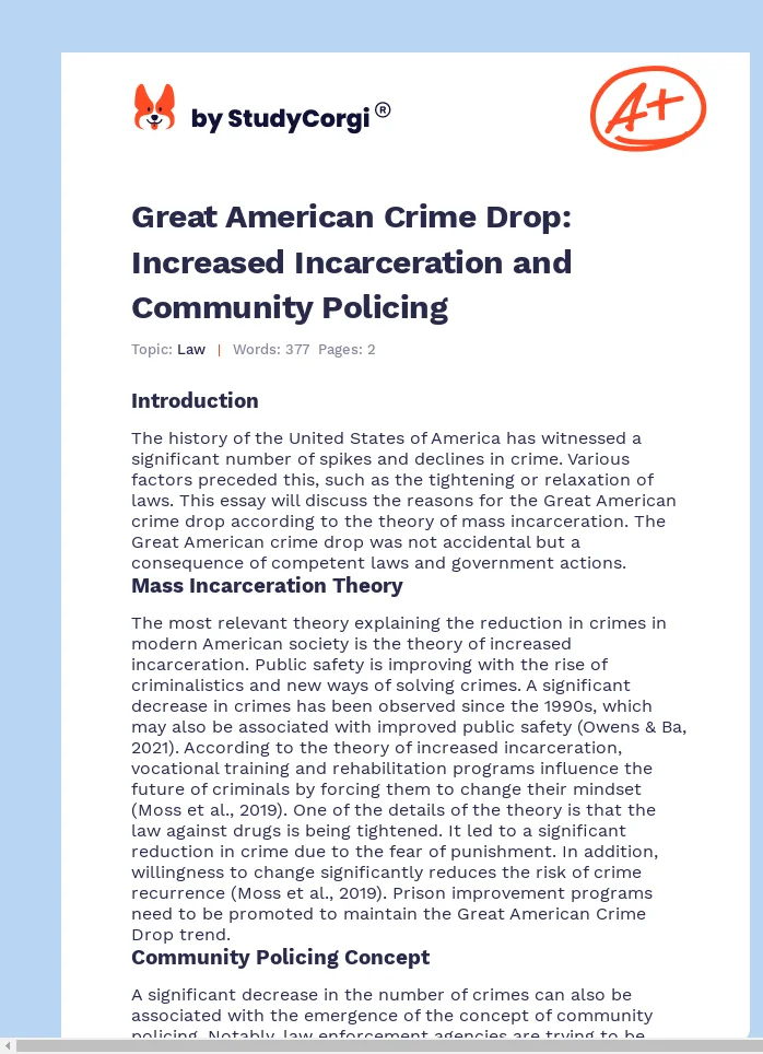 Great American Crime Drop: Increased Incarceration and Community Policing. Page 1