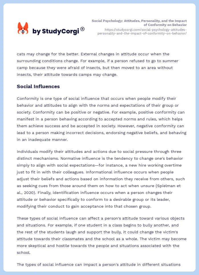 Social Psychology: Attitudes, Personality, and the Impact of Conformity on Behavior. Page 2