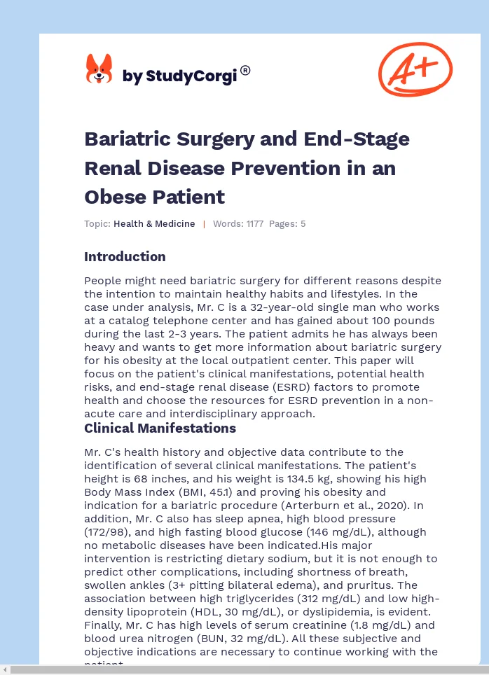 Bariatric Surgery and End-Stage Renal Disease Prevention in an Obese Patient. Page 1