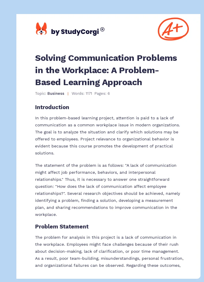 Solving Communication Problems in the Workplace: A Problem-Based Learning Approach. Page 1