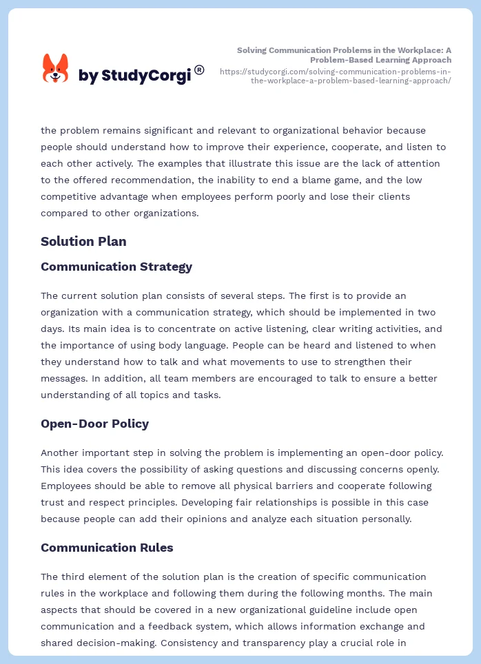 Solving Communication Problems in the Workplace: A Problem-Based Learning Approach. Page 2